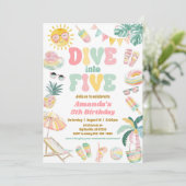 Pastel Duik in vijf Pool Party uitnodiging (Staand voorkant)