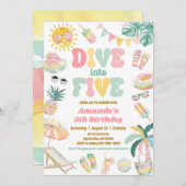 Pastel Duik in vijf Pool Party uitnodiging (Voorkant / Achterkant)