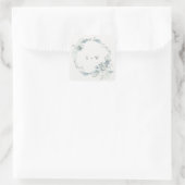 Pastel Dusky Blue Floral Wreath Weddenschap Monogr Vierkante Sticker (Tas)