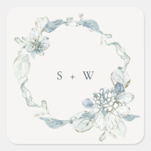 Pastel Dusky Blue Floral Wreath Weddenschap Monogr