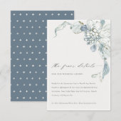 Pastel Dusky Blue Waterverf Floral Wedding Detail Informatiekaartje (Voorkant / Achterkant)