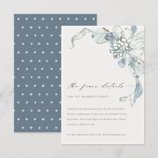 Pastel Dusky Blue Waterverf Floral Wedding Detail Informatiekaartje (Voorkant / Achterkant)