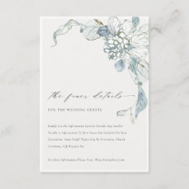 Pastel Dusky Blue Waterverf Floral Wedding Detail Informatiekaartje