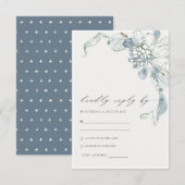 Pastel Dusky Blue Waterverf Floral Wedding RSVP Informatiekaartje (Voorkant / Achterkant)