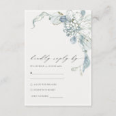 Pastel Dusky Blue Waterverf Floral Wedding RSVP Informatiekaartje (Voorkant)