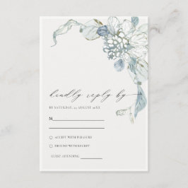 Pastel Dusky Blue Waterverf Floral Wedding RSVP Informatiekaartje
