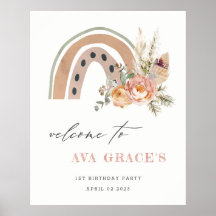 Pastel Dusky Boho Floral Rainbow Birthday Welcome