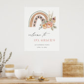 Pastel Dusky Boho Floral Rainbow Birthday Welcome Poster (Keuken)