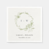 Pastel Dusky Green Floral Wreath Weddenschap Monog Servet (Voorkant)