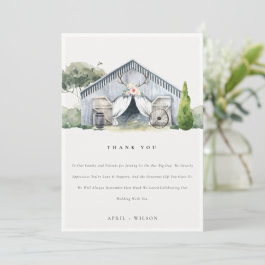 Pastel Dusky Rustic Barnyard Boerderij Theme Wedde Bedankkaart (Staand voorkant)