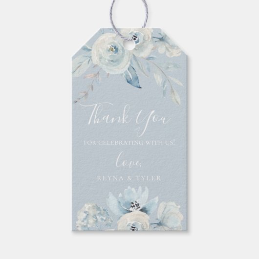 Pastel Dusty Blue Floral Dank u Cadeaulabel (Voorkant)