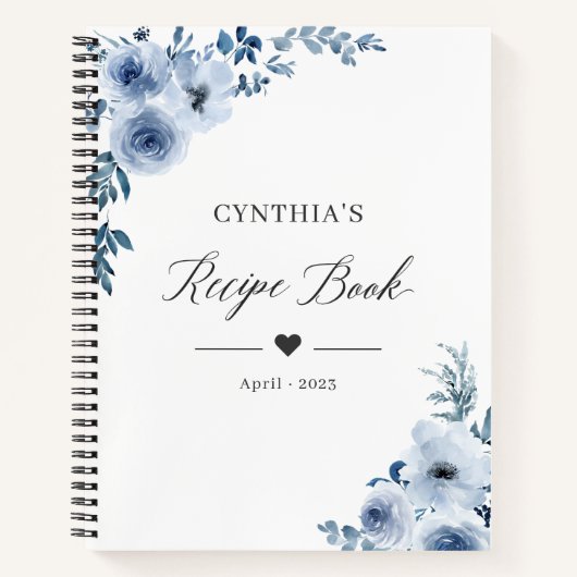 Pastel Dusty Blue Floral Recipe Book Notitieboek (Voorkant)
