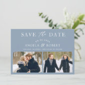 Pastel Dusty Blue Typography Bruske 2 Foto Save The Date (Staand voorkant)