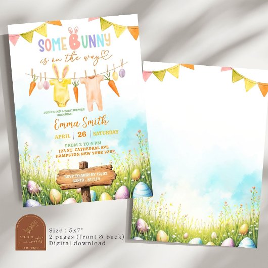 Pastel Easter Bunny Baby shower Kaart