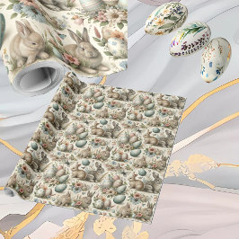 Pastel Easter Bunny Decorative Eggs Spring Floral  Cadeaupapier