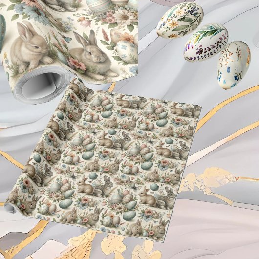 Pastel Easter Bunny Decorative Eggs Spring Floral  Cadeaupapier