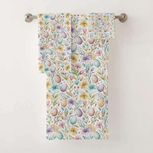 Pastel Easter Egg and Spring Floral Pattern Bad Handdoek (Insitu)
