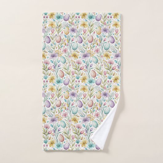 Pastel Easter Egg and Spring Floral Pattern Bad Handdoek (Handdoek)