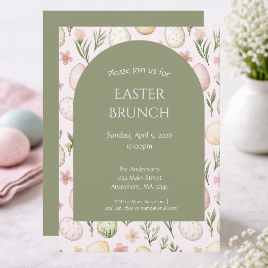 Pastel Easter Egg Brunch Invitation-Floral Easter Feestdagenkaart