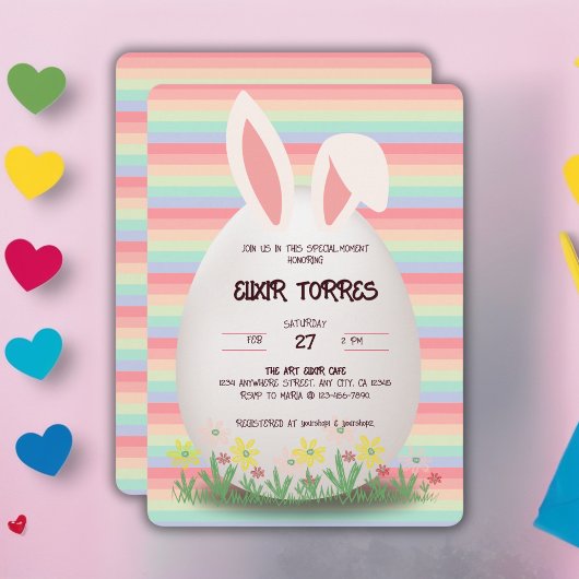 Pastel Easter Egg Bunny Baby shower Kaart