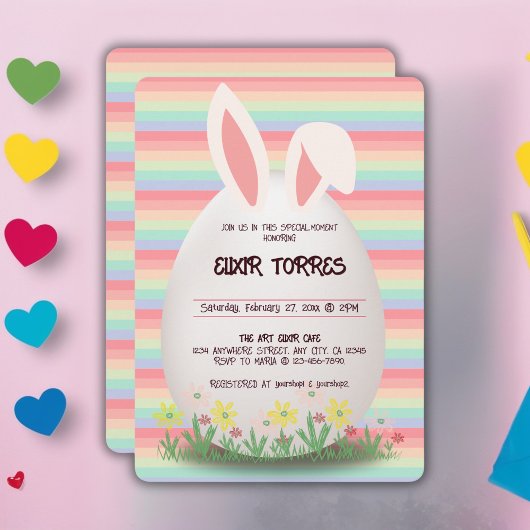 Pastel Easter Egg Bunny Baby shower Kaart