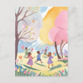 Pastel Easter Egg Hunt Bloemen Handgemaakte Waterv Feestdagenkaart (Voorkant)