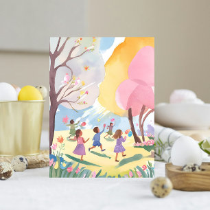 Pastel Easter Egg Hunt Bloemen Handgemaakte Waterv Feestdagenkaart