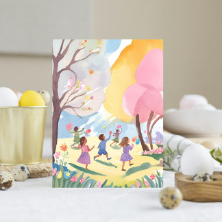 Pastel Easter Egg Hunt Bloemen Handgemaakte Waterv Feestdagenkaart