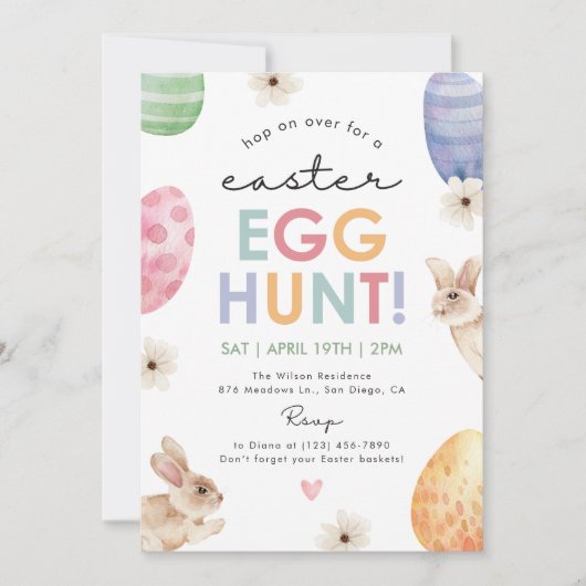 Pastel Easter Egg Hunt Party Schattige Bloemenkoni Kaart (Voorkant)