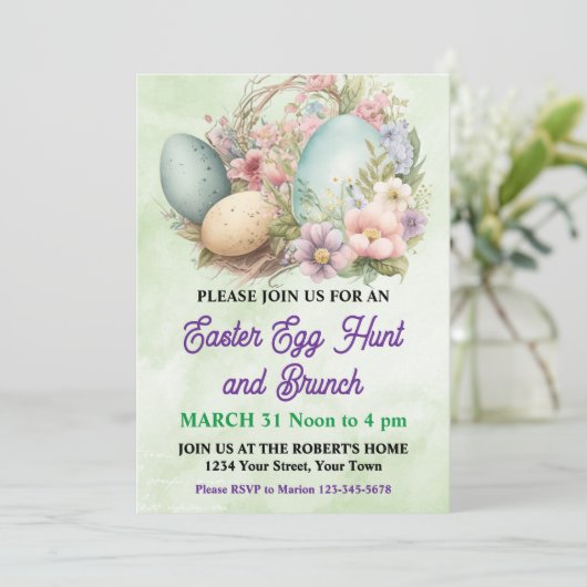  Pastel Easter Egg Hunt uitnodiging (Staand voorkant)