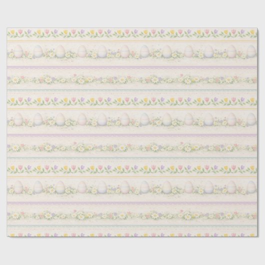Pastel Easter Egg Stripe – Tulips & Florals Cadeaupapier (Vlak)