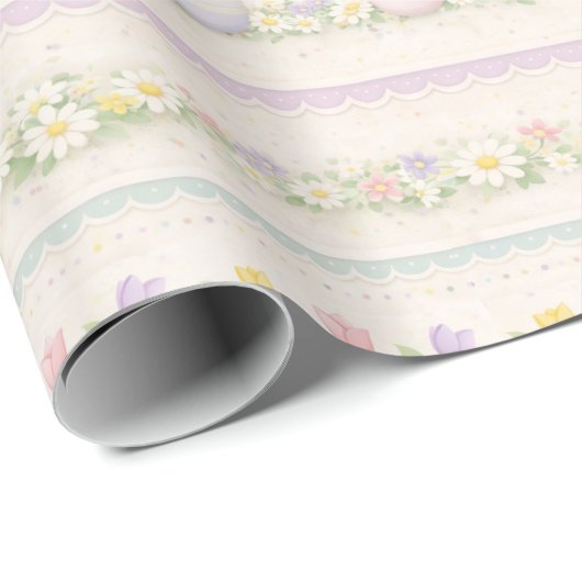 Pastel Easter Egg Stripe – Tulips & Florals Cadeaupapier (Rol Hoek)