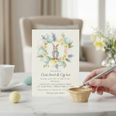 Pastel Easter Egg Wreath Bunny Invitation Feestdagenkaart