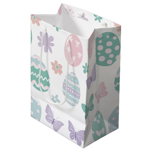 Pastel Easter Eggs and Butterflies Patroon Medium Cadeauzakje (Voorkant Gekanteld)