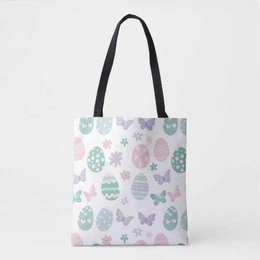 Pastel Easter Eggs and Butterflies Patroon Tote Bag (Voorkant)