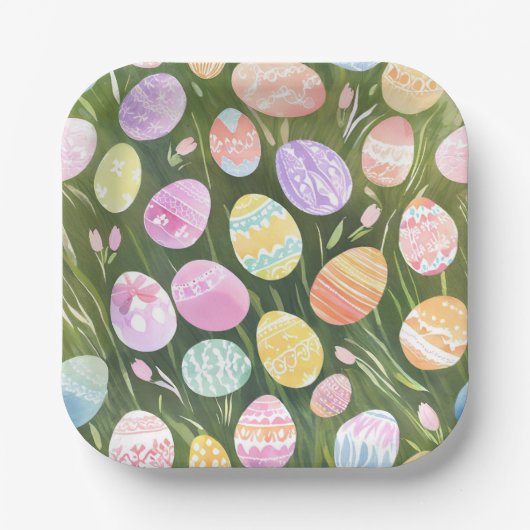 Pastel Easter Eggs | Beautiful Spring Watercolor Papieren Bordje (Voorkant)