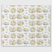 Pastel Easter Eggs & Bunnies Flowers & Butterflies Cadeaupapier (Vlak)