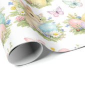 Pastel Easter Eggs & Bunnies Flowers & Butterflies Cadeaupapier (Rol Hoek)