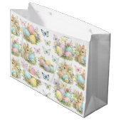 Pastel Easter Eggs & Bunnies Flowers & Butterflies Groot Cadeauzakje (Voorkant Gekanteld)
