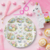 Pastel Easter Eggs & Bunnies Flowers & Butterflies Papieren Bordje (Feest)