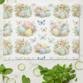 Pastel Easter Eggs & Bunnies Flowers & Butterflies Theedoek (Gevouwen)