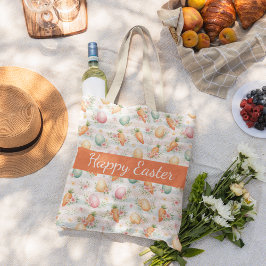 Pastel Easter Eggs & Carrots Watercolor Pattern  Grote Tote Bag