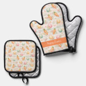 Pastel Easter Eggs & Carrots Watercolor Pattern  Ovenwant & Pannenlap Set (Voorkant / Achterkant)