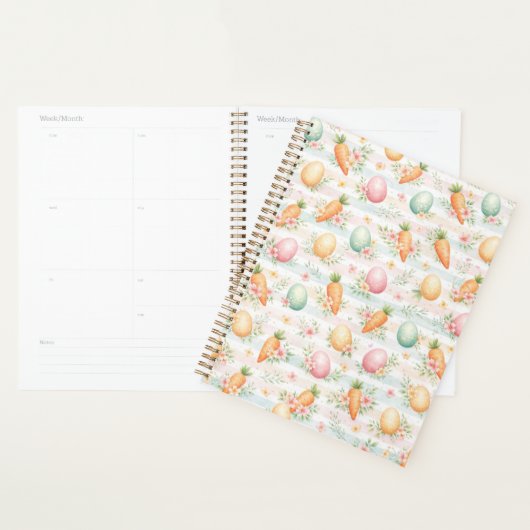 Pastel Easter Eggs & Carrots Watercolor Pattern Planner (Display)