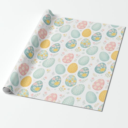 Pastel Easter Eggs Floral Pattern - Cute Spring  Cadeaupapier (Uitgerold)