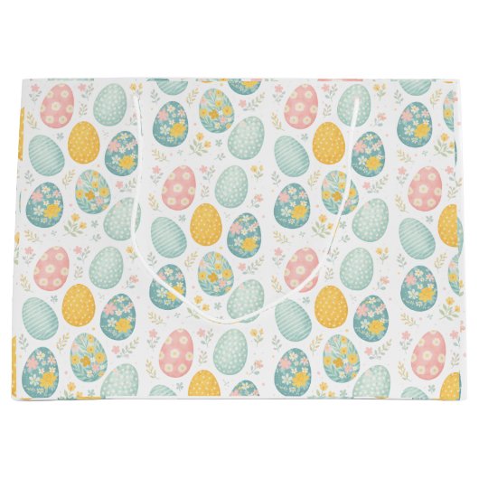 Pastel Easter Eggs Floral Pattern - Cute Spring  Groot Cadeauzakje (Voorkant)
