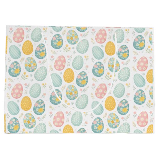 Pastel Easter Eggs Floral Pattern - Cute Spring  Groot Cadeauzakje (Achterkant)