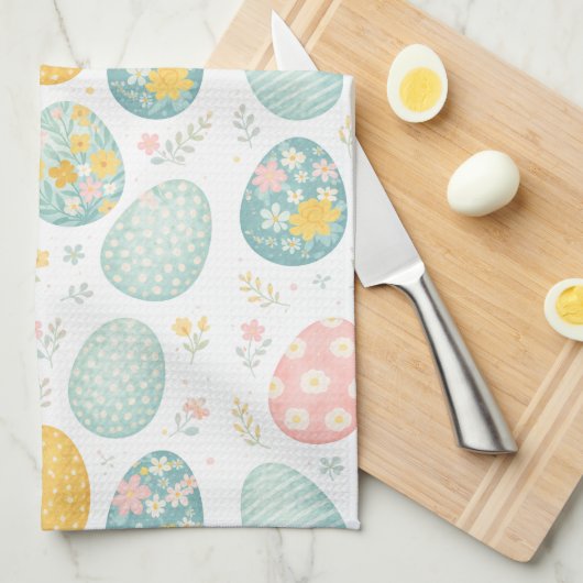 Pastel Easter Eggs Floral Pattern - Cute Spring  Theedoek (Quarter Fold)