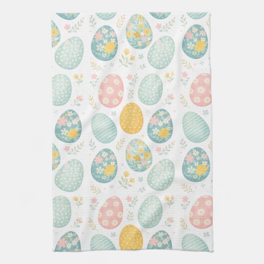 Pastel Easter Eggs Floral Pattern - Cute Spring  Theedoek (Verticaal)