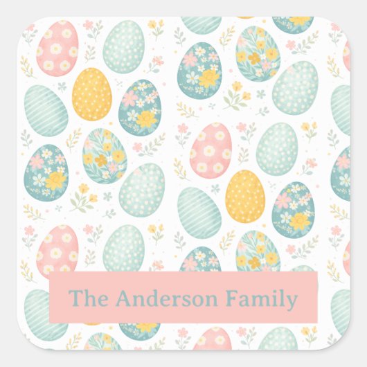 Pastel Easter Eggs Floral Pattern - Cute Spring  Vierkante Sticker (Voorkant)